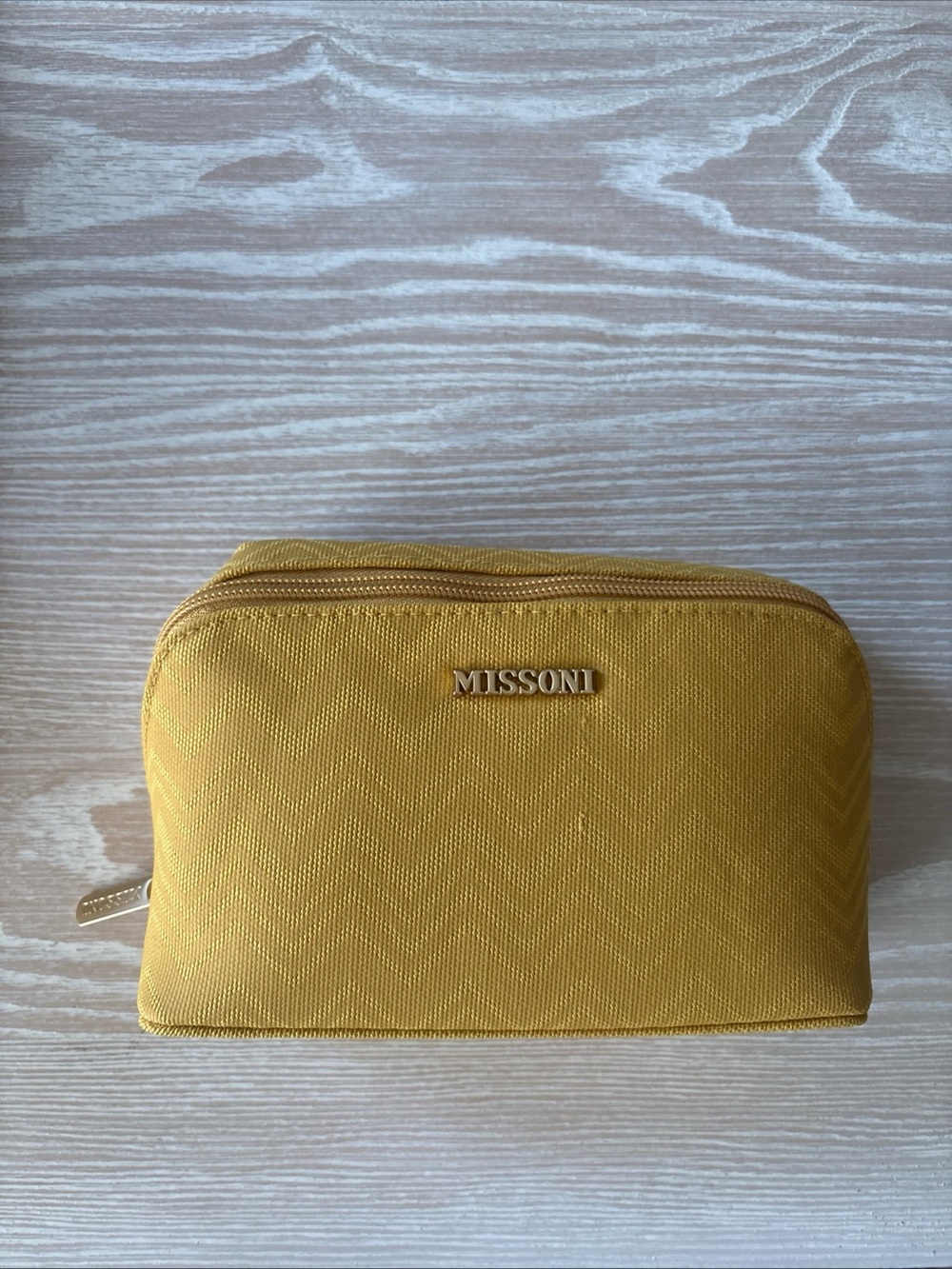 Missoni Yellow Textured Zip Pouch with Metal Logo Cosmetic bag Grown Alchemist